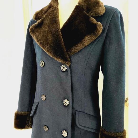 Stunning Mint vintage Alorna winter wool cost navy chocolate brown SzL like new